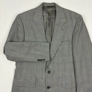 VTG 80s Palm Beach Wool Glen Plaid Sport Coat 42L Navy/Tan Houndstooth USA